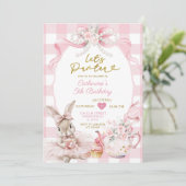 ピンクのうさぎのティーパーティー女の子の誕生日おめでとう Let's Par-tea 招待状 (スタンド正面)
