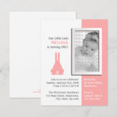 ピンクのうさぎの写真の誕生日 招待状 (正面/裏面)