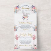 ピンクのうさぎの花のベビーシャワーの本 赤ちゃんのための本 オールインワン招待状 (内側)