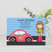 ピンクのおかしな誕生日の招待状を持つヒッピーの女の子 招待状 (スタンド正面)