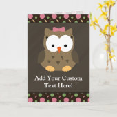 ピンクのおじぎをしたかわいい女の子フクロウ カード (黄色い花)