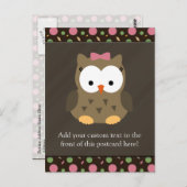 ピンクのおじぎをしたかわいい女の子フクロウ ポストカード (正面/裏面)