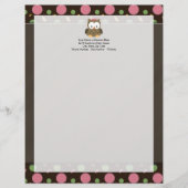 ピンクのおじぎをしたかわいい女の子フクロウ レターヘッド (正面)