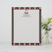 ピンクのおじぎをしたかわいい女の子フクロウ レターヘッド (スタンド正面)