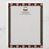 ピンクのおじぎをしたかわいい女の子フクロウ レターヘッド (正面/裏面)