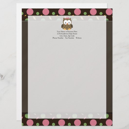 ピンクのおじぎをしたかわいい女の子フクロウ レターヘッド (正面/裏面)