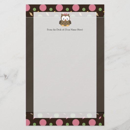 ピンクのおじぎをしたかわいい女の子フクロウ 便箋 (正面)