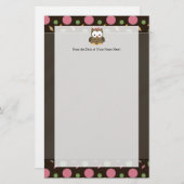 ピンクのおじぎをしたかわいい女の子フクロウ 便箋 (正面/裏面)