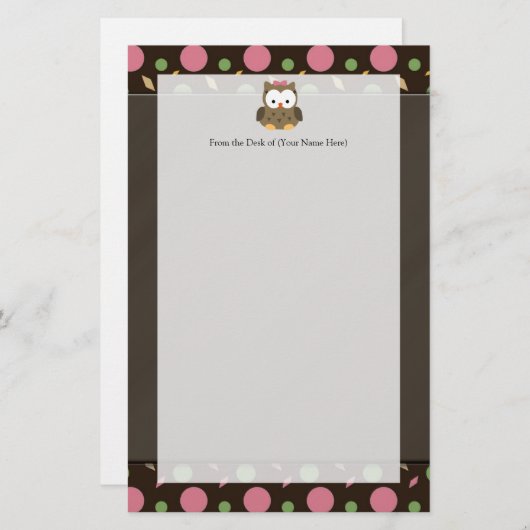 ピンクのおじぎをしたかわいい女の子フクロウ 便箋 (正面/裏面)