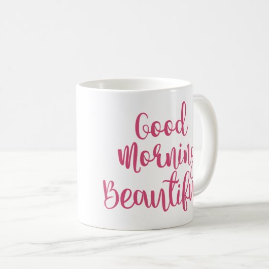 ピンクのおはようの美しいコーヒー・マグ コーヒーマグカップ (正面右)