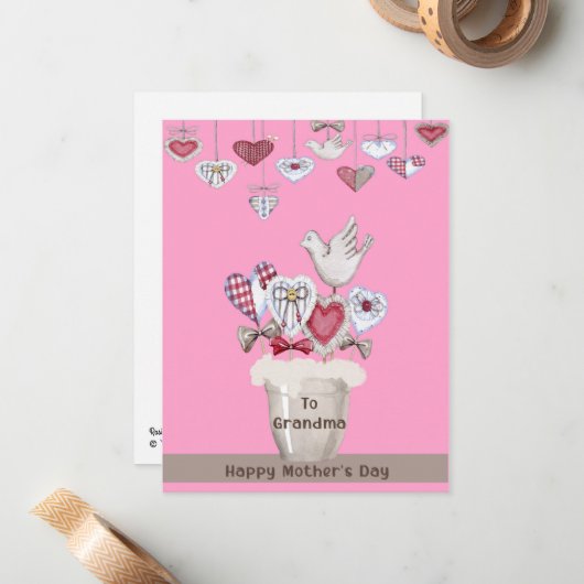 ピンクのおばあちゃんの母の日カード ノートカード (正面/裏面インサイチュ)