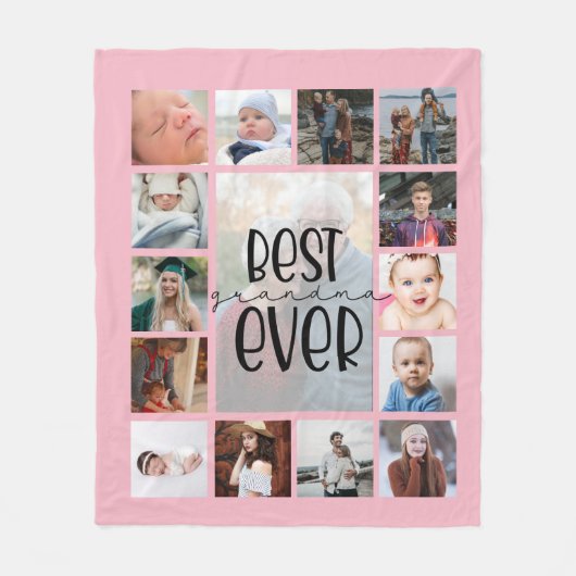 ピンクのおばあちゃん写真コラージュフリースブランケット フリースブランケット (正面)