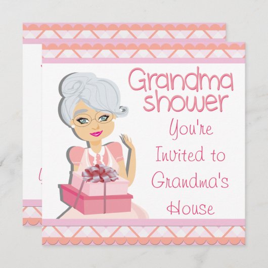 ピンクのおばあちゃん赤ちゃんシャワー 招待状 (正面/裏面)