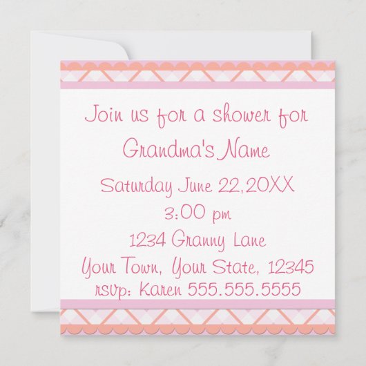 ピンクのおばあちゃん赤ちゃんシャワー 招待状 (裏面)