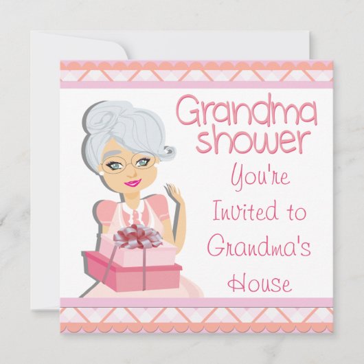 ピンクのおばあちゃん赤ちゃんシャワー 招待状 (正面)