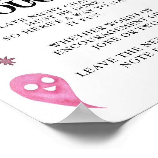 ピンクのおむつ思考ハロウィーン赤ちゃんシャワーサイン ポスター (角)