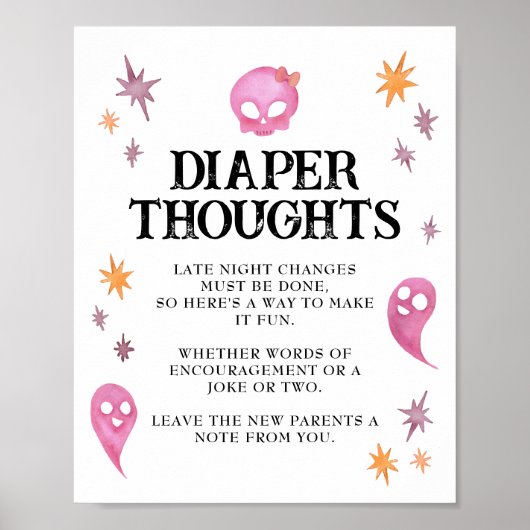 ピンクのおむつ思考ハロウィーン赤ちゃんシャワーサイン ポスター (正面)