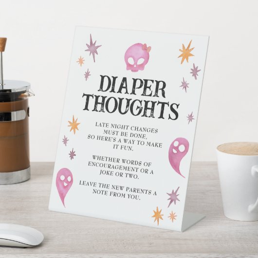 ピンクのおむつ思考ハロウィーン赤ちゃんシャワーサイン 台座サイン (インサイチュ)