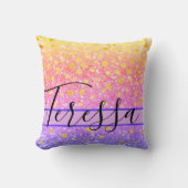 ピンクのおもしろいきらめくパターン、キラキラの星が投げる クッション (正面)