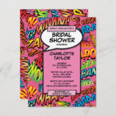 ピンクのおもしろいモダンブライダルシャワー漫画本 インビテーションポストカード (正面/裏面)