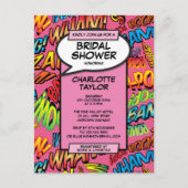 ピンクのおもしろいモダンブライダルシャワー漫画本 インビテーションポストカード (正面)