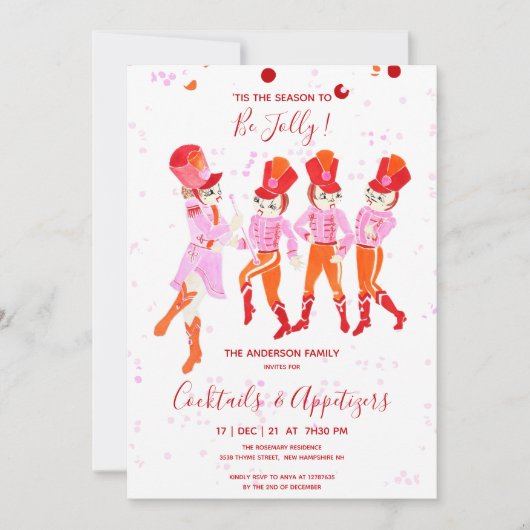 ピンクのおもしろい水色のナツクラッカーバレエの休日 招待状 (正面)