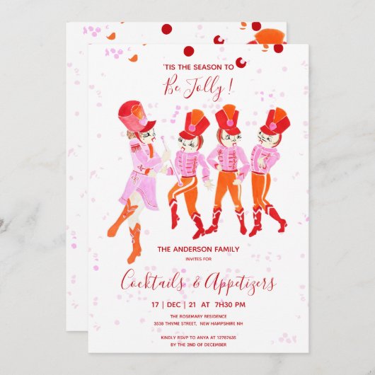 ピンクのおもしろい水色のナツクラッカーバレエの休日 招待状 (正面/裏面)