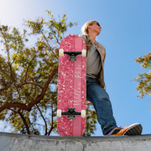ピンクのおもしろい輝くグリッターパターン、彼女のための贈り物 スケートボード