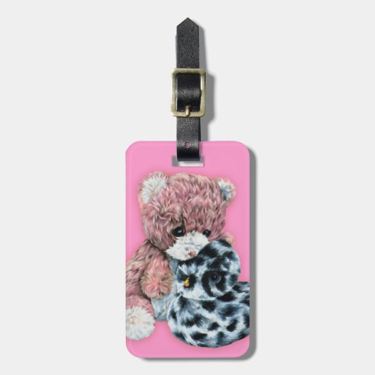 ピンクのおもちゃテディとアヒルの子供はラゲッジタグと名付けられた ラゲッジタグ (正面縦)