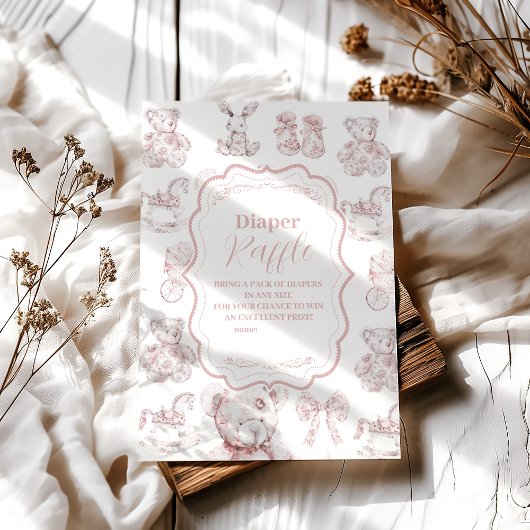 ピンクのおもちゃトイレデジュイベビーシャワーおむつラッフル エンクロージャーカード