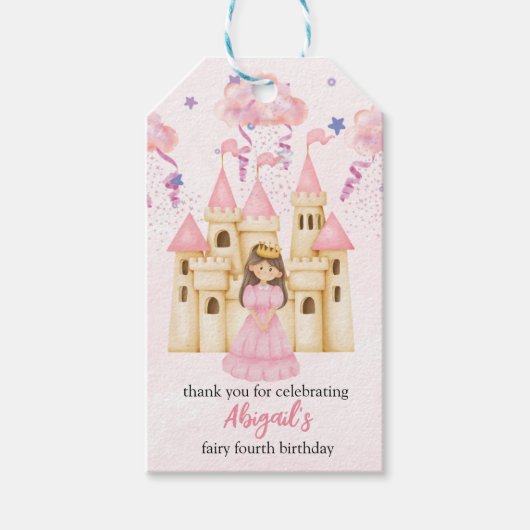 ピンクのお城のプリンセスの誕生日(お姫様・すべての年齢) ギフトタグ (正面)