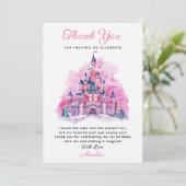 ピンクのお城の水彩 1歳の誕生日感謝カード 招待状 (スタンド正面)