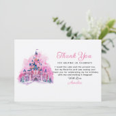 ピンクのお城の水彩 1歳の誕生日感謝カード 招待状 (スタンド正面)