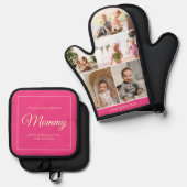 ピンクのお母さんの日5フォトコラージュカスタムギフト 鍋つかみ&鍋敷きセット (正面/裏面)