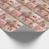 ピンクのお洒落キノコと可愛い ラッピングペーパー (角)