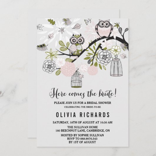 ピンクのお洒落フクロスのブライダルシャワーへの招待 招待状 (正面/裏面)