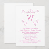 ピンクのお洒落花柄モノグラムの結婚式の招待 招待状 (正面/裏面)