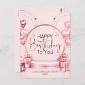 ピンクのお祝い カスタム誕生日ポストカード ポストカード (正面/裏面)