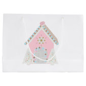 ピンクのお菓子の家のギフトバッグ ラージペーパーバッグ (裏面)