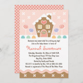 ピンクのお菓子の家のベビーシャワー 招待状 (正面/裏面)