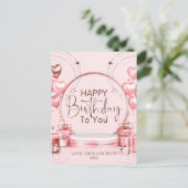 ピンクのお誕生日お祝いポストカード ポストカード (スタンド正面)