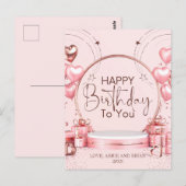 ピンクのお誕生日お祝いポストカード ポストカード (正面/裏面)