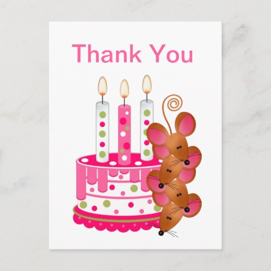 ピンクのお誕生日ケーキとキャンドル ポストカード (正面)