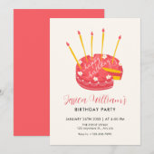ピンクのお誕生日ケーキ招待 招待状 (正面/裏面)