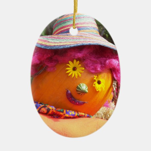 ピンクのかかしの女性 セラミックオーナメント (正面)