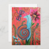 ピンクのかたつむりの絵画 インビテーションポストカード (正面/裏面)