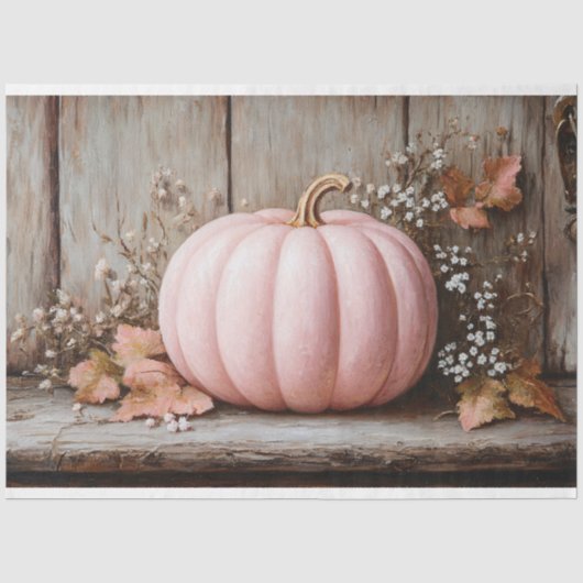 ピンクのかぼちゃと紅葉のデコパージュ 薄葉紙 (正面)