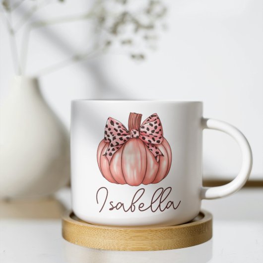 ピンクのかぼちゃのカスタムネーム 秋の紅葉 コーヒー マグカップ