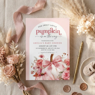 ピンクのかぼちゃのベビーシャワー 招待状