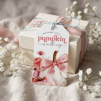 ピンクのかぼちゃのベビーシャワー Pumpkin Is On The Way ギフトタグ
